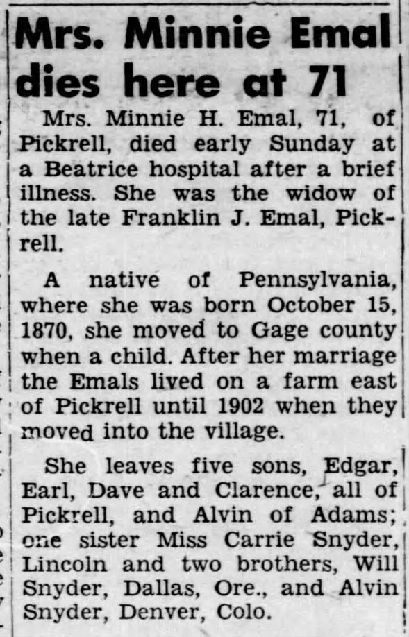 Minnie Snyder Emal 1871-1942